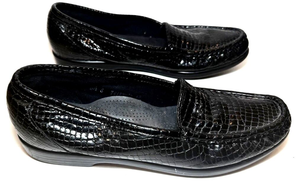 SAS Simplify Black Croco Leather Moccasin Loafers Women’s 8.5 S Slim US Comfort